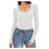 Womens Long Sleeve Henley T Shirts Ribbed Knit Slim Fitted Tee Tops Basic Casual Work Blouse Size S