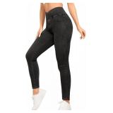 CLOZOZ Jeggings for Women High Waisted Stretchy Skinny Jeans V Cross Pull On Tummy Control Leggings with Back Pockets Denim Black Size S