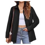 Womens Button Down Shirts Oversized Long Sleeve Shirt Loose Fit Casual Blouse Work Office Top with Pockets Size S Black