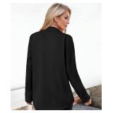 Womens Button Down Shirts Oversized Long Sleeve Shirt Loose Fit Casual Blouse Work Office Top with Pockets Size S Black