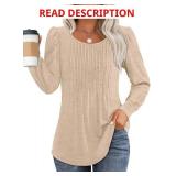 Womens Long Sleeve Tunic Tops Dressy Casual Shirts Pleated Crewneck Basic Blouses Fall 2025 Trendy Outfits Size M Floral Print