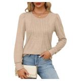 Womens Long Sleeve Tunic Tops Dressy Casual Shirts Pleated Crewneck Basic Blouses Fall 2025 Trendy Outfits Size M Floral Print
