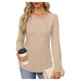 Womens Long Sleeve Tunic Tops Dressy Casual Shirts Pleated Crewneck Basic Blouses Fall 2025 Trendy Outfits Size M Floral Print