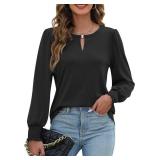 Blooming Jelly Womens Dressy Casual Tops Keyhole Long Puff Sleeve Business Fall Blouses 2024 Ladies Trendy Work Shirts Size M