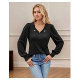 Blooming Jelly Womens Dressy Casual Tops Keyhole Long Puff Sleeve Business Fall Blouses 2024 Ladies Trendy Work Shirts Size M