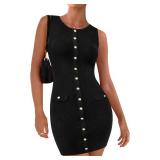 BTFBM Womens Short Bodycon Dress Summer 2025 Crewneck Sleeveless Knit Trendy Tight Fitted Wedding Going Out Dresses size L