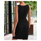 BTFBM Womens Short Bodycon Dress Summer 2025 Crewneck Sleeveless Knit Trendy Tight Fitted Wedding Going Out Dresses size L