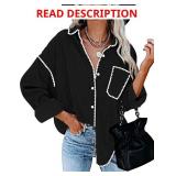 ZESICA Womens Corduroy Shacket Jacket Long Sleeve Button Down Shirt Oversized Blouses Tops with Pockets Size XL Blue