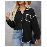 ZESICA Womens Corduroy Shacket Jacket Long Sleeve Button Down Shirt Oversized Blouses Tops with Pockets Size XL Blue