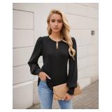 Blooming Jelly Womens Dressy Casual Tops Keyhole Long Puff Sleeve Business Fall Blouses 2024 Ladies Trendy Work Shirts Size M