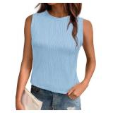 PrinStory Womens Sleeveless Textured Slim Tops Crewneck Knit Solid Summer Casual Shirts Pullover Tank Tops for Women Size S
