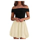 PRETTYGARDEN Women Summer Sexy Off Shoulder Bubble Dress 2025 Cocktail Party Mini Dresses with Pockets XL