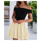 PRETTYGARDEN Women Summer Sexy Off Shoulder Bubble Dress 2025 Cocktail Party Mini Dresses with Pockets XL
