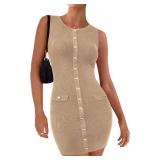 BTFBM Womens Short Bodycon Dress Summer 2025 Crewneck Sleeveless Knit Trendy Tight Fitted Wedding Going Out Dresses size S