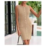 BTFBM Womens Short Bodycon Dress Summer 2025 Crewneck Sleeveless Knit Trendy Tight Fitted Wedding Going Out Dresses size S
