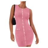 BTFBM Womens Short Bodycon Dress Summer 2025 Crewneck Sleeveless Knit Trendy Tight Fitted Wedding Going Out Dresses size M