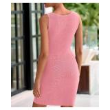 BTFBM Womens Short Bodycon Dress Summer 2025 Crewneck Sleeveless Knit Trendy Tight Fitted Wedding Going Out Dresses size M