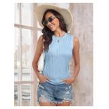 PrinStory Womens Sleeveless Textured Slim Tops Crewneck Knit Solid Summer Casual Shirts Pullover Tank Tops for Women Size L
