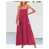 Womens Summer Dresses Loose Sleeveless Spaghetti Strap Asymmetric Tiered Maxi Dress size M