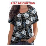 PrinStory Womens Short Sleeve Tops Summer Fashion Irregular Neck Knitted Tunic Tops Casual Loose Pullover Shirts Size L Wine Red