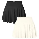 OQQ Women 2 Piece Skirts 2 in 1 Flowy Basic Versatile Stretchy Flared Casual Mini Skirts