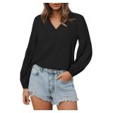 Women Casual Boho Blouse V Neck Floral Print Tops Long Sleeve Loose Fit Shirts XXL