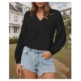 Women Casual Boho Blouse V Neck Floral Print Tops Long Sleeve Loose Fit Shirts XXL