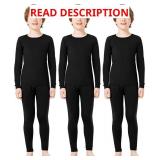Silkfly Boys Thermal Underwear Set Base Layer Fleece Lined Underwear for Kids Shirt and Pants for Boys Winter Size M Gray