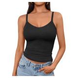 AUTOMET Womens Tank Top for Women Ribbed Sleeveless Racerback V Neck Sapghetti Strap Cropped Tops Camisole Knit Layering Tees Black, Medium