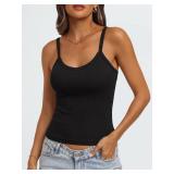 AUTOMET Womens Tank Top for Women Ribbed Sleeveless Racerback V Neck Sapghetti Strap Cropped Tops Camisole Knit Layering Tees Black, Medium