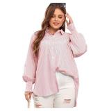 LALAGEN Womens Plus Size Oversized Long Sleeve Button Down Shirt Modest Smocked Cuffed Loose Shirts Blouse with Pocket L-5X