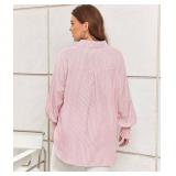 LALAGEN Womens Plus Size Oversized Long Sleeve Button Down Shirt Modest Smocked Cuffed Loose Shirts Blouse with Pocket L-5X