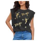 Magic Kingdom Tank Tops Women Sequin Magical Castle Shirt Fairy Graphic Tees Summer Vacation Sleeveless Top L