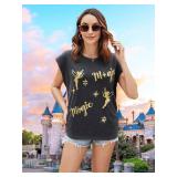Magic Kingdom Tank Tops Women Sequin Magical Castle Shirt Fairy Graphic Tees Summer Vacation Sleeveless Top L