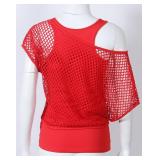 Smile Fish Women Casual Sexy 80s Costumes Fishnet Neon Off Shoulder T-Shirt XXL