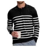 Demoking Striped Sweaters for Men Polo Shirts Long Sleeve Mens Casual Knit Sweater XXL