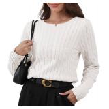 Womens Long Sleeve Cable Knit Sweater Jumper Crewneck Pullover Soft Dressy Casual Cute Tops L