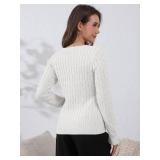 Womens Long Sleeve Cable Knit Sweater Jumper Crewneck Pullover Soft Dressy Casual Cute Tops L