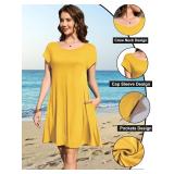 LARACE Plus Size Women Swimsuit Cover Up Cap Sleeve Summer Beach Coverups Loose Shirt Dress Swimwear Sundress with Pockets L
