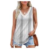 XIEERDUO Womens Lace V Neck Tank Tops Summer Spring Sleeveless Shirts Casual Flowy Clothes Trendy Outfits M