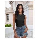 PrinStory Womens Sleeveless Textured Slim Tops Crewneck Knit Solid Summer Casual Shirts Pullover Tank Tops for Women Green L