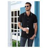 ZTN Mens Shirts Short Sleeve Casual Striped Summer Shirts Button Down Shirt for Men Beach Shirt M