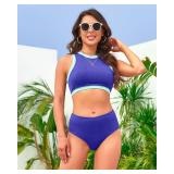 XUNYU Women High Waisted Bikini Set Ribbed 2 Piece Bestselling Swimsuit Tummy Control Bathing Suit for Teens Swim Suit 2025 L