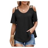 Eyelet Tops for Women Short Sleeve T Shirts Summer Spring Fashion 2025 Trendy Clothes Cold Shoulder Blouses S