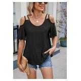 Eyelet Tops for Women Short Sleeve T Shirts Summer Spring Fashion 2025 Trendy Clothes Cold Shoulder Blouses S