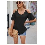 Eyelet Tops for Women Short Sleeve T Shirts Summer Spring Fashion 2025 Trendy Clothes Cold Shoulder Blouses S