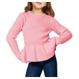 rrhss Girls Pullover Sweaters Kids Fashion Crewneck Ruffle Peplum Hem Jumper Clothes 5-14 Years