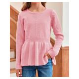 rrhss Girls Pullover Sweaters Kids Fashion Crewneck Ruffle Peplum Hem Jumper Clothes 5-14 Years