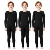 Silkfly Boys Thermal Underwear Set Base Layer Fleece Lined Underwear for Kids Shirt and Pants for Boys Winter M