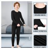 Silkfly Boys Thermal Underwear Set Base Layer Fleece Lined Underwear for Kids Shirt and Pants for Boys Winter M